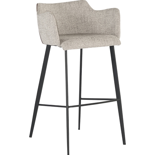 Griffin Bar Stool in Grey Fabric & Cognac Leatherette